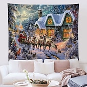 baratos tapeçaria de paisagem-tapeçaria de parede inverno país das maravilhas rena arte decoração fotografia fundo pendurado quarto sala estar decoração árvore floco de neve vela presente lareira