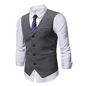 cheap Men&#039;s Vest-Men&#039;s Vest Waistcoat Wedding Daily Streetwear Business Fall Winter Print Polyester Breathable Houndstooth Single Breasted Turndown Regular Fit Black Coffee Vest