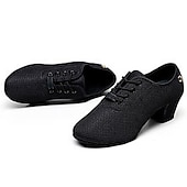 ieftine Pantofi Jazz-pantofi de dans jazz pentru damă, din plasă respirabilă, cu design cu șireturi și talpă confortabilă cu toc, pentru sală de bal și sesiuni de antrenament