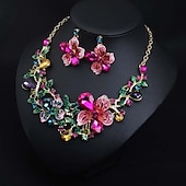 abordables Conjuntos de joyas-Conjuntos de joyería nupcial de boda de otoño traje de dos piezas circonio cúbico alianza de strass 1 collar aretes declaración de mujeres set de joyería irregular con forma floral clásica europea