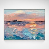 cheap Landscape Paintings-Oil Painting Handmade Hand Painted Wall Art Seascape Sunrise Abstract Bedroom Decoration Paintings Home Decoration Decor Stretched Frame Ready to Hang