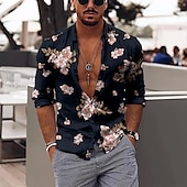 cheap Floral Print-Men&#039;s Floral Shirt Long Sleeve Fashion Designer Casual Outdoor Daily Fall Winter Collar Print Button-Down Black Red Purple Green