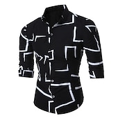 preiswerte Geometrische Muster-Herren Geometrische Muster Geometrie Hemd Knopfhemd Langarm Modisch Designer Geschäftlich Casual Täglich Wochenende Frühling Herbst Winter Klassischer Kragen Bedruckt Schwarz Weiß Rote Marineblau