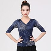 cheap Latin Dancewear-Latin Dance Ballroom Dance Top Printing Women&#039;s Training Performance Half Sleeve Polyester