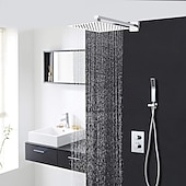 abordables Systèmes de douche à valve brute-système de douche robinet combiné ensemble pommeau de douche 8 pouces chrome, valve en laiton brut et kit de garniture, pulvérisateur à main haute pression en acier inoxydable mural salle de bain