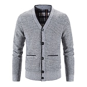 preiswerte Herren Strickjacke-Herren Pullover Strickjacke Fleece Pullover Stricken Strick Feste Farbe V Ausschnitt Stilvoll Täglich Bekleidung Winter Rote Blau XS S M