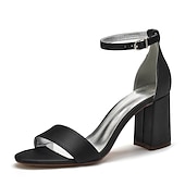 economico Formale-scarpe da sposa con tacco a blocco in raso viola da donna - eleganti sandali da sposa aperti con cinturino alla caviglia per eventi formali e feste