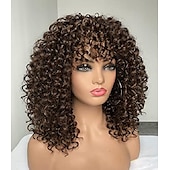 cheap Black &amp; African Wigs-Brown Wigs for Women Afro Curly Wigs with Bangs for Black Women Kinky Curly Wig for Daily Wear (Color : Brown)