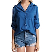 cheap Shirts-Women&#039;s Shirt Linen-Inspired Shirts Button Up Blouse Plain Elegant Business Basic Long Sleeve Shirt Collar Regular Tops Work Daily Weekend Black White Gray Fall &amp; Winter