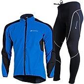 cheap Men&#039;s Jackets &amp; Gilets-Nuckily Men&#039;s Cycling Jacket with Pants Fleece Jacket Winter Thermal Warm Windproof 3D Pad Breathable Bike Windbreaker Clothing Suit Mountain Bike MTB Road Bike Cycling Green Red Blue Bike Wear