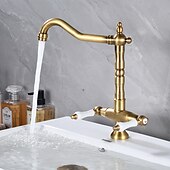 preiswerte Küchenarmaturen-Kitchen Faucet,Two Handles One Hole Antique Brass / Electroplated / Painted Finishes Standard Spout Centerset Antique Kitchen Taps