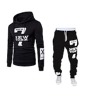 tanie podstawowe dresy-Męskie Dres Bluza Ściągana na sznurek 2-częściowa Litera Zestaw strojów Zestawy odzież Wiosna Jesień Zima Czarny Biały Trening w siłowni Jogging Szkolenie Keep Warm Miękka Odprowadza wilgoć Normalny