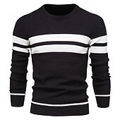 abordables Pull col rond-Homme Pull Chandail Pull Tricoter Tricoté Rayé Col Ras du Cou mode Extérieur Intérieur Vêtement Tenue Automne Hiver Noir Bleu S M L