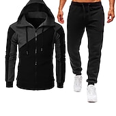 baratos moletons básicos-Homens Moletom Moletom zip Up com capuz Jaqueta de suor Vermelho Vinho Preto Vermelho Azul Cinzento Claro Com Capuz Bloco de cor Patchwork Zíper Desportos e Ar livre Legal Casual Indispensável para