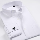 cheap Men&#039;s Dress Shirts-Men&#039;s Shirt Dress Shirt French Cuff Shirt Blue Yellow Pink Purple Long Sleeve Collar Wedding Business Smart Casual Clothing Apparel