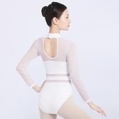 billiga Trikåer för kvinnor-andningsbar balett trikå / onesie solid skarvning tyll kvinnors träningsprestanda långärmad hög nylon mesh