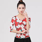 cheap Latin Dancewear-Latin Dance Ballroom Dance Top Printing Women&#039;s Training Performance Half Sleeve Polyester