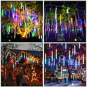 olcso Hálózatra csatlakoztatható elektronika-4db csomag 30cm x8 12 &quot;húrlámpa 576 led eső meteor esőfény karácsonyfa ünnepi party kültéri dekoráció vízálló összekapcsolható hosszabbító