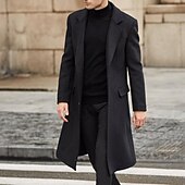 billiga Trenchcoat för män-Herr Vinterkappa Rock Arbete Företag Höst vinter Solid färg Hakslag Lång Svart Kaki Grå Jacka