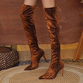 cheap Fashion Boots-Women&#039;s Black Over-the-Knee Stiletto Heeled Boots – Stretch Elastic Fabric Thigh-High Pointed Toe Boots for Fall and Winter Fashion