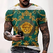 cheap Vintage T shirts-Men&#039;s Graphic Lion Shirt T shirt Tee Funny T Shirts Short Sleeve T shirt 3D Print Crew Neck Shirt Vintage Designer Basic Casual Daily Weekend Black White Green Summer Clothing Apparel Plus Size S M L