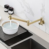 お買い得  折りたたみ式水栓金具-キッチンの蛇口、壁に取り付けられたポットフィラー2つのハンドル1つの穴の現代的なキッチンタップ