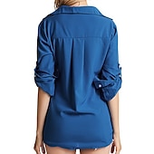 cheap Shirts-Women&#039;s Shirt Linen-Inspired Shirts Button Up Blouse Plain Elegant Business Basic Long Sleeve Shirt Collar Regular Tops Work Daily Weekend Black White Gray Fall &amp; Winter