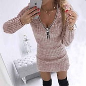 ieftine Rochii tricotate-rochie pulover dama rochie de iarna verde albastru violet roz kaki gri negru maneca lunga fermoar culoare pura iarna toamna decolteu in v elegant casual petrecere sexy 2022 s m l xl xxl 3xl 4xl 5xl