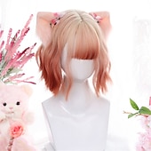 お買い得  パーティーウィッグ-合成ショートボブ カラー ロリータアニメウィッグ エアバング付き 女性用 ナチュラルフェイクヘア ブラック ブルー ロリータ コスプレウィッグ ハロウィンウィッグ