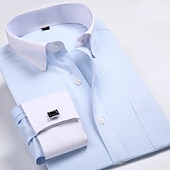 cheap Men&#039;s Dress Shirts-Men&#039;s Shirt Dress Shirt French Cuff Shirt Blue Yellow Pink Purple Long Sleeve Collar Wedding Business Smart Casual Clothing Apparel