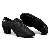 ieftine Pantofi Jazz-pantofi de dans jazz pentru damă, din plasă respirabilă, cu design cu șireturi și talpă confortabilă cu toc, pentru sală de bal și sesiuni de antrenament