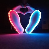 cheap Kids&#039; Sneakers-Gold LED Light-Up High-Top Sneakers for Kids and Men with Colorful Sole, Adjustable Strap, and Shiny Finish