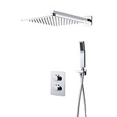abordables Systèmes de douche à valve brute-système de douche robinet combiné ensemble pommeau de douche 8 pouces chrome, valve en laiton brut et kit de garniture, pulvérisateur à main haute pression en acier inoxydable mural salle de bain