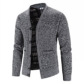 preiswerte Herren Strickjacke-Herren Pullover Strickjacke Fleece Pullover Stricken Strick Feste Farbe V Ausschnitt Stilvoll Täglich Bekleidung Winter Rote Blau XS S M