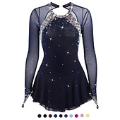 رخيصةأون فساتين التزلج الفني-فستان التزلج الراقص نسائي للفتيات تزلج على الجليد الفساتين أسود أبيض أصفر فتح الظهر شبكة سباندكس عالية المرونة تمرين منافسة ملابس التزلج مرصع بالجواهر حجر الراين كم طويل