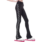 お買い得  フィギュアスケート用パンツとレギンス-フィギュアスケート パンツ 女性用 女の子 アイススケート レギンス セット ボトムズ ブラック パッチワーク スパンデックス 高弾性 訓練 競技大会 スケートウェア 手作り クリスタル・ラインストーン フィギュアスケート