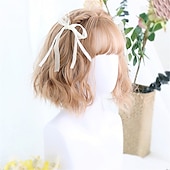 お買い得  パーティーウィッグ-合成ショートボブ カラー ロリータアニメウィッグ エアバング付き 女性用 ナチュラルフェイクヘア ブラック ブルー ロリータ コスプレウィッグ ハロウィンウィッグ