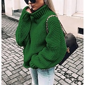 abordables Pulls et hauts-Femme Pull basique Décontractées Couleur unie Grosse maille Crocheté Col Roulé Tricoté manche longue Tricoter du quotidien Sortie Bleu Ciel Noir Automne Hiver