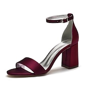 economico Formale-scarpe da sposa con tacco a blocco in raso viola da donna - eleganti sandali da sposa aperti con cinturino alla caviglia per eventi formali e feste