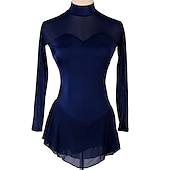 voordelige Schaatsjurken-Kunstschaatsjurk Dames Voor meisjes Schaatsen Jurken Outfits Donker Marineblauw Lapwerk Netstof Spandex Hoge Elasticiteit Oefenen Professioneel Wedstrijd Kunstschaatskleding Met de hand gemaakt