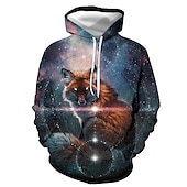 cheap Animal Print-Men&#039;s Graphic Fox Hoodie Hoodies Sweatshirt Hoodie Long Sleeve Hooded Sweatshirt Hooded Streetwear 3D Print Casual Daily Royal Blue Blue Print Spring &amp;  Fall Designer