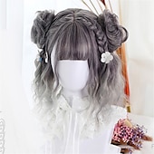 お買い得  パーティーウィッグ-合成ショートボブ カラー ロリータアニメウィッグ エアバング付き 女性用 ナチュラルフェイクヘア ブラック ブルー ロリータ コスプレウィッグ ハロウィンウィッグ