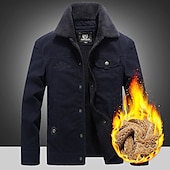 preiswerte Cargo-Jacken-Herren Wintermantel Winterjacke Outdoor Strasse warm Atmungsaktiv Pelzkragen Tasche Herbst Winter Feste Farbe Sport Brautkleider schlicht Umlegekragen Lang Baumwolle Regular Fit Armeegrün Marineblau