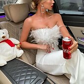 cheap Pantsuits &amp; Jumpsuits-Jumpsuits Elegant Dress Wedding Guest Prom Ankle Length Sleeveless Strapless Stretch Fabric with Feather Sash / Ribbon