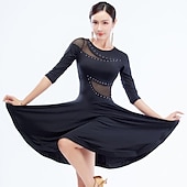 cheap Latin Dancewear-Latin Dance Dress Hollow-out Pure Color Splicing Women&#039;s Performance Training Half Sleeve High Nylon