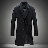 billiga Trenchcoat för män-Herr Vinterkappa Yllekappa Rock Trenchcoat Kort kappa Gata Företag Vinter Höst Polyester Håller värmen Andningsfunktion Ytterkläder Kläder Ledigt Ensfärgat Ficka Nedvikt Enkelknäppt