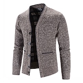 preiswerte Herren Strickjacke-Herren Pullover Strickjacke Fleece Pullover Stricken Strick Feste Farbe V Ausschnitt Stilvoll Täglich Bekleidung Winter Rote Blau XS S M