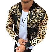 cheap Casual Jackets-Men&#039;s Lightweight Jacket Summer Jacket Outdoor Street Breathable Pocket Print Fall Leopard Floral Streetwear Sporty Turndown Regular Regular Fit Gold Jacket