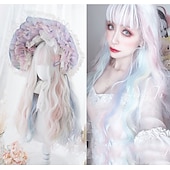 tanie Peruki imprezowe-Długa Ombre Kolorowa Syntetyczna Peruka Cosplay Lolita Harajuku z Grzywką Naturalne Fale Różowa Fioletowa Niebieska Codzienna Peruka Halloween