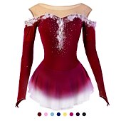 voordelige Schaatsjurken-Kunstschaatsjurk Dames Voor meisjes Schaatsen Jurken Geel Roze Donker paars Lapwerk Netstof Spandex Hoge Elasticiteit Wedstrijd Kunstschaatskleding Kristal / Bergkristal Stom licht Modieus Lange mouw